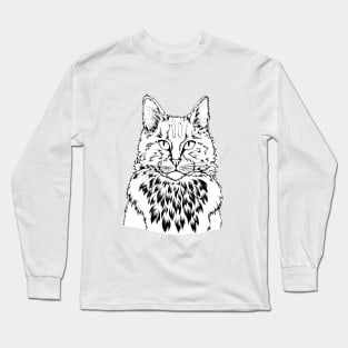 Cat Face illustration - B&W Long Sleeve T-Shirt